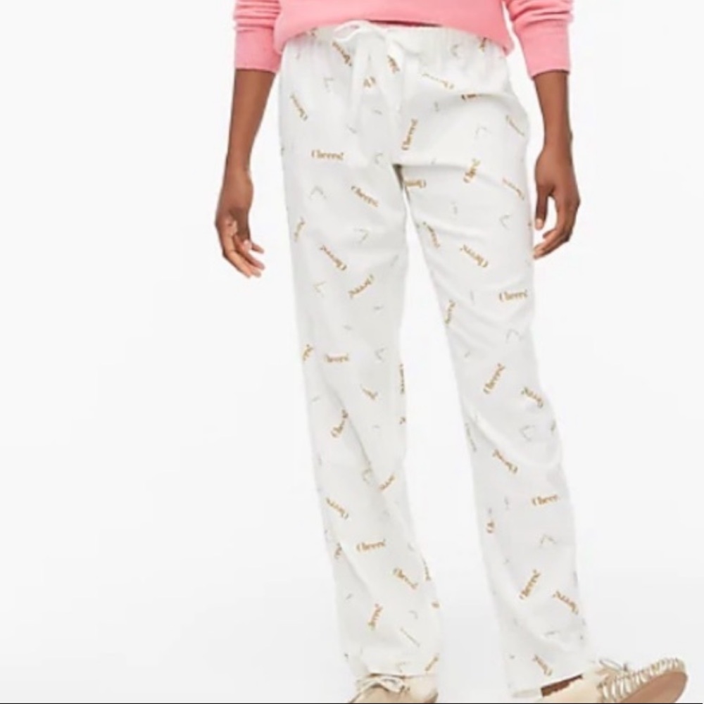 J. Crew White Pajama Pants with Gold Script Print